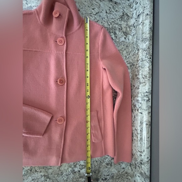 Talbots Pure Merino Wool Knit Salmon Pink Button Cardigan Sweater Women's Size P - Picture 9 of 10